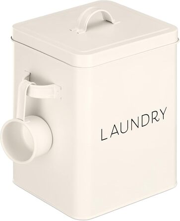 Navaris Laundry Detergent Box with Measuring Spoon - Metal Storage Box for Laundry Detergent - Laundry Dose Lid - Vintage Washing Powder Box Container - white