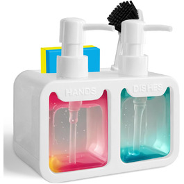 Набір диспенсерів для кухні: дозатор мийного засобу та рідкого мила з тримачем для губки та щітки - 4 в 1 органайзер для раковини (білий)