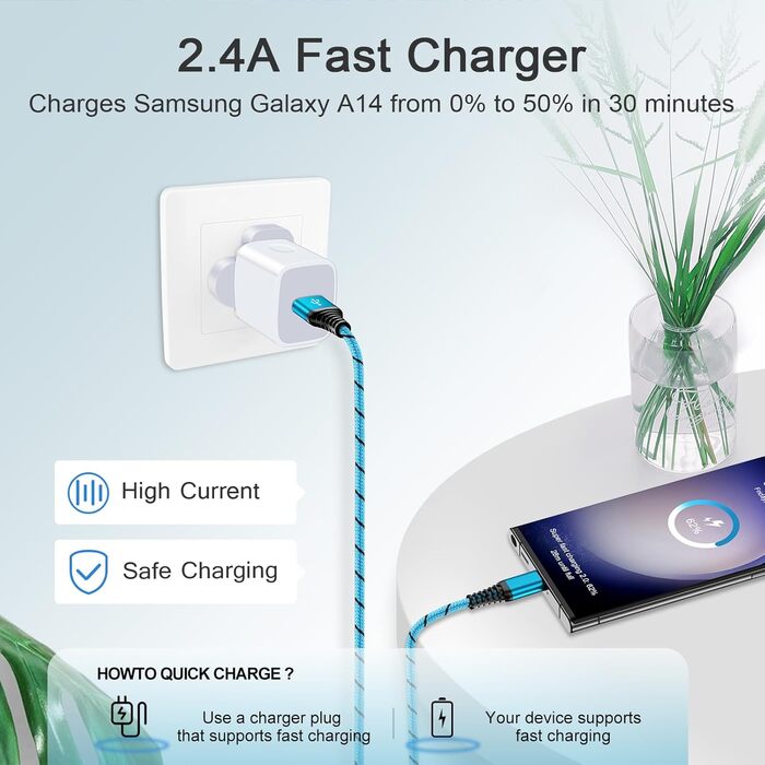 Кабель USB Type-C, 3 шт. [3M+2M+1M] для Samsung, Huawei, Xiaomi. Швидка зарядка, передача даних, нейлон