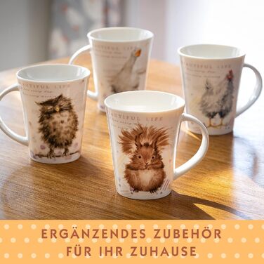 SPOTTED DOG GIFT COMPANY - Coffee mugs with beautiful animal motifs - Ceramic coffee cups - with owl, squirrel, goose, and chicken designs - Gift for animal lovers - Set of 4