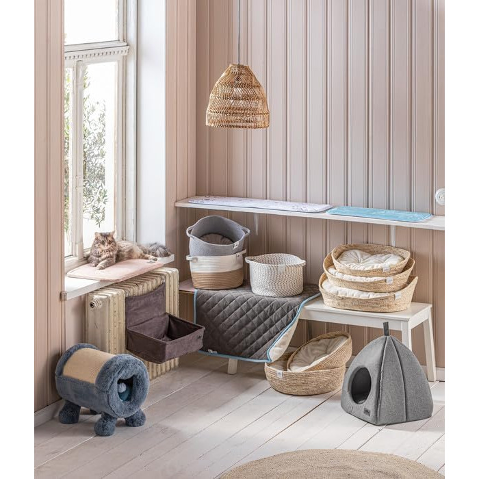 Кругле ліжко для тварин Dehner Premium Lovely Kuschelbett, діаметр 45 см, висота 13 см, натуральні матеріали/плюш, білий/бежевий колір