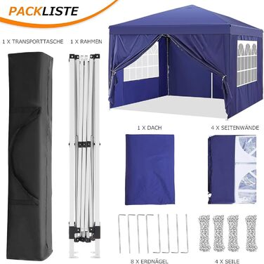 COBIZI Pavilion 3x3 Waterproof Folding Pavilion with 4 Side Panels Outdoor Folding Pavilion Stable UV Protection 50+ Pop-Up Garden Pavilion Party Tent for Outdoors, Garden, Party, Wedding, Market (3x3m Navy Blue)