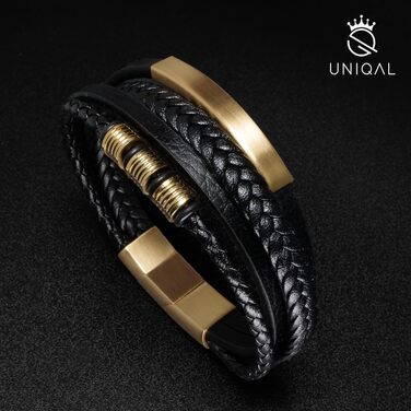 Чоловічий браслет UNIQAL 'BLACK SHAPE' з екошкіри та нержавіючої сталі | Браслет для чоловіків | Безкоштовна коробочка