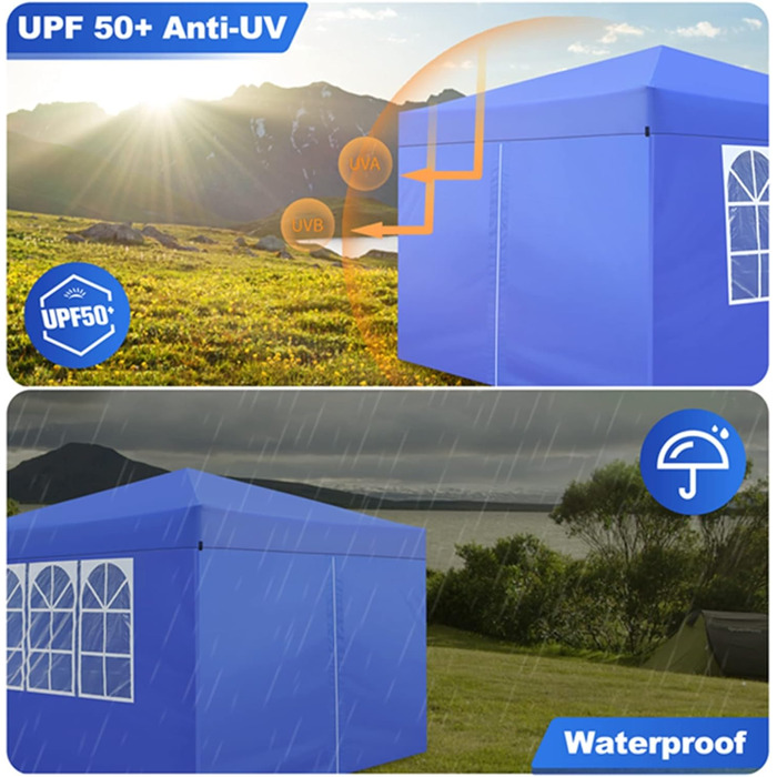 Gazebo, Leadyeah Pop-Up Pavilion with Sides, Foldable Camping Pavilion 2.5 x 2.5, Heavy-Duty Pavilion Tent, Completely Waterproof, 50+ UV Protection for Camping, Party - Beige (3x3m Blue)