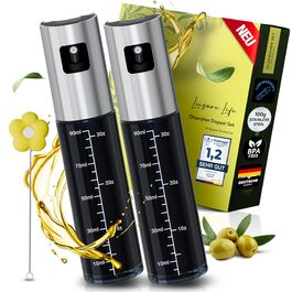 Олійний розпилювач Leisure Life® 2 шт, нержавіюча сталь 1 мм, захисне скло UV, BPA-free, 100 мл, для оливкової олії та здорового приготування (Чорний обсидіан)