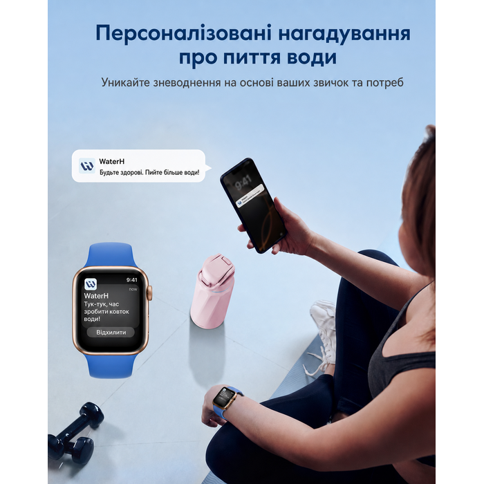 Розумна пляшка для води WATERH Boost з нагадуванням та трекером, 946 мл, нержавіюча сталь, рожева