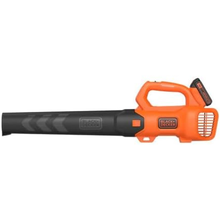 Black+Decker Axial Cordless Leaf Blower BCBL200L (18V, 2.0Ah, high blowing speed of 145 km/h, air volume 577 m³/h, integrated leaf scraper, for patios, paths, gardens, incl. battery & charger)
