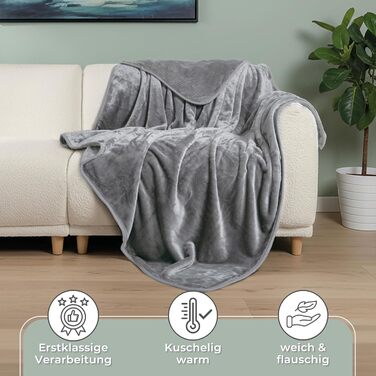 Плед Gräfenstayn® Kuscheldecke Cashmere-Feeling: м'який та пухнастий, 150x200 см, 220x240 см, світло-сірий