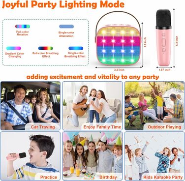 Дитяча караоке-машина з 2 мікрофонами, Bluetooth, LED-підсвітка, для дівчаток та хлопчиків 3-12 років, рожева
