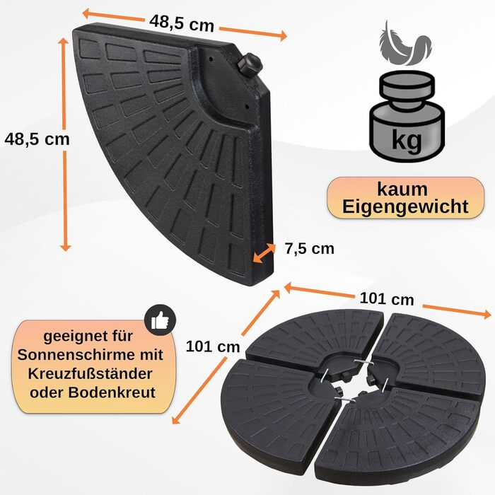 BB Sport parasol base for market umbrella, 4-piece, 52 liters / 85 kg parasol stand - fillable with water or sand
