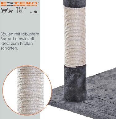 Кігтеточка для котів ESTEXO 112 см, XL, ігровий комплекс, кріпиться до стіни, сірого кольору