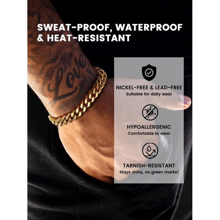 Чоловіча ланцюжок-браслет Bestyle з нержавіючої сталі, 5/7/9/12.5 мм, 19/21/23 см, стилі Miami, з подарунковою коробкою