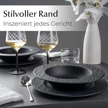 MIAMIO Набір посуду 16 предметів Oasis (Чорний) - Сучасний керамічний сервіз для 4 осіб