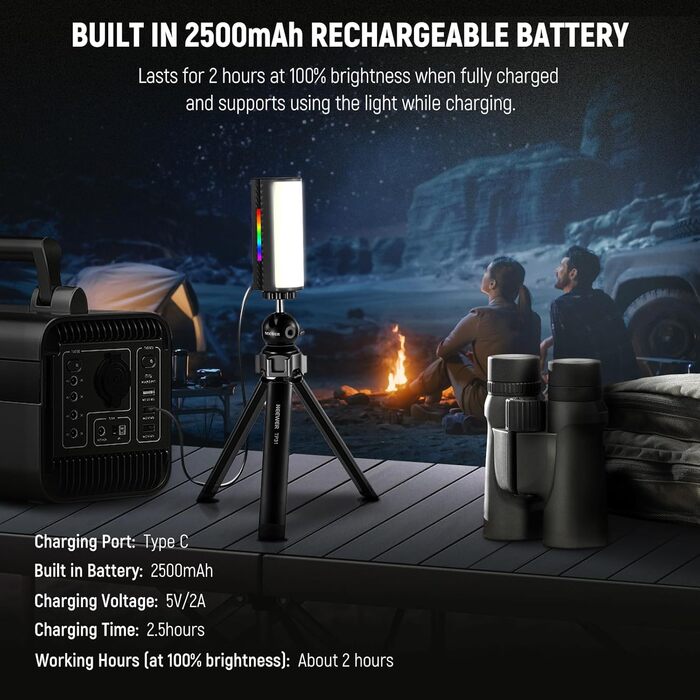 NEEWER LED відеосвітло з магнітним тримачем та штативом, RGB, 2500-8500K, 2500mAh, TL96RGB/TL97C (2 шт.)