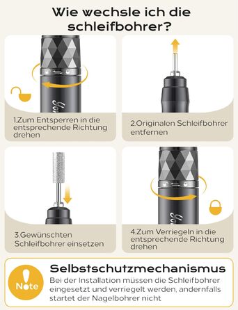 Професійний набір для фрезерування нігтів Nagelfräser: 45000 обертів, акумулятор 10H, LCD-дисплей, регулювання напрямку обертання, чорний