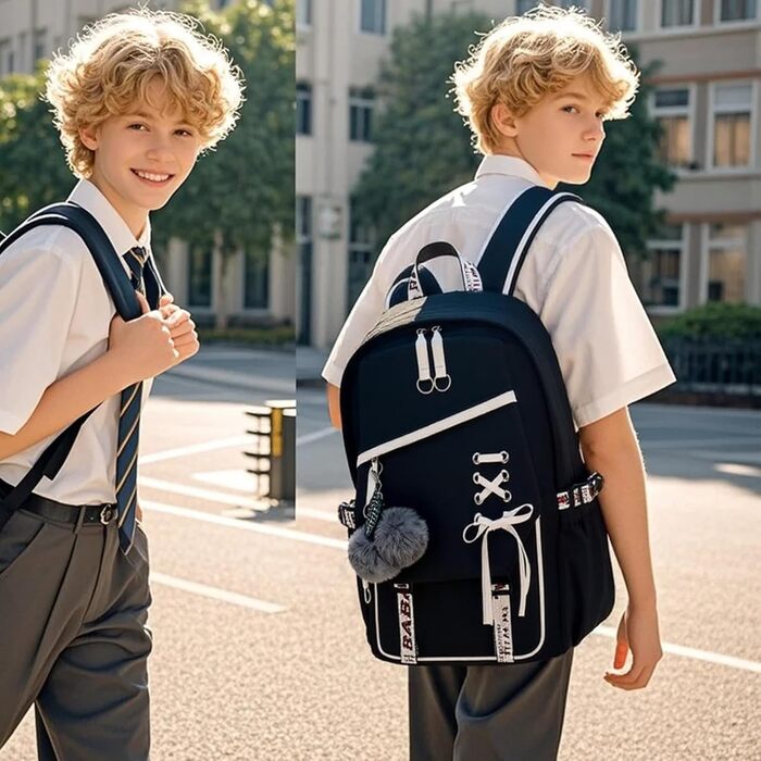 Шкільний рюкзак для дівчаток, водонепроникний, з брелоком, для 3-6 класів, чорний