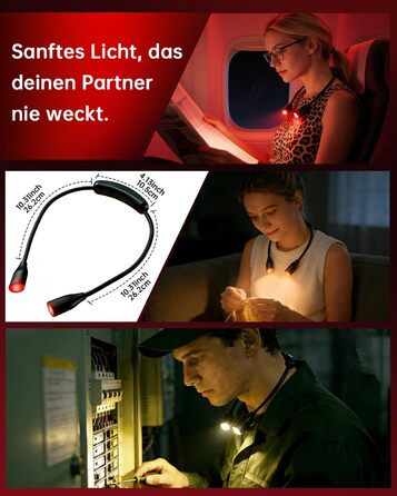 Світлодіодна лампа для читання з кліпсою 670 нм, з функцією пам'яті, димуванням та USB-зарядкою. Безсиній, портативний світильник для читання в ліжку, нашийний ліхтар