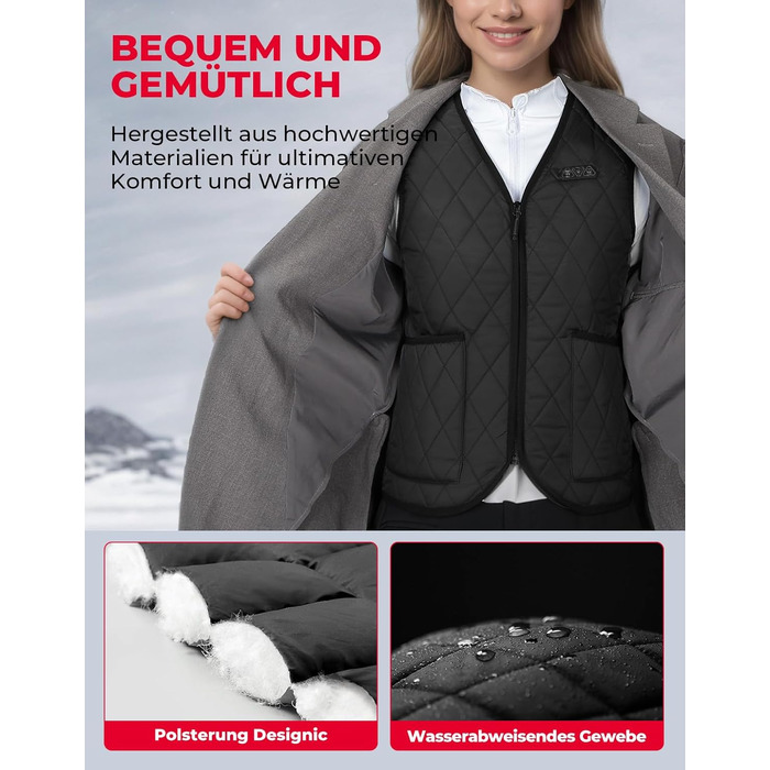Електрична гріюча жилетка KEMIMOTO для жінок з 8 зонами нагріву, 3 режими, USB, для мотоцикла, активного відпочинку, кемпінгу, катання на лижах, піших прогулянок, з акумулятором 10000mAh XL