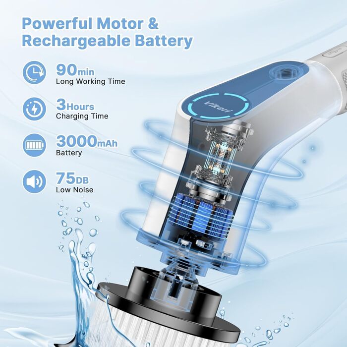 Electric Cleaning Brush, 8 in 1 Electric Cleaning Brush with Interchangeable Drill Brush Heads, Mop Set, Electric Scrub Brush with Adjustable Handle for Bathroom, Kitchen, Car, Floor