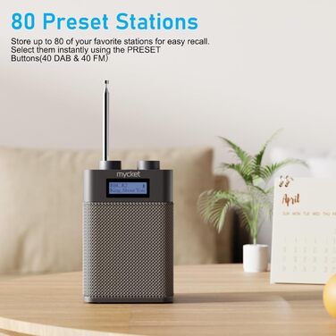 Портативне DAB/DAB+ радіо з цифровим UKW радіоприймачем, FM радіо з Bluetooth 5.0, USB, 80 попередніх станцій, LED дисплеєм сірого кольору
