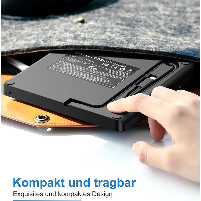 Зовнішній CD/DVD привід USB 3.0 та USB-C, ультратонкий оптичний накопичувач CD DVD +/-RW ROM для ноутбука, ПК, MacBook (Windows, macOS, Linux), чорний