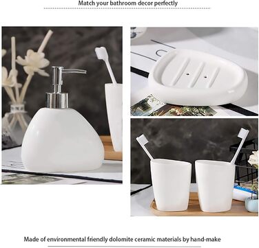 Набір аксесуарів для ванної кімнати BLBYHO, 5 шт., білий, кераміка: мильниця, дозатор для мила, тримач для зубних щіток, 2 стаканчики