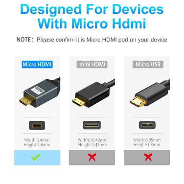 HDMI кабель Micro HDMI - HDMI, 1 м, 2 шт. Підтримка 4K/60Hz, 3D, 1080p