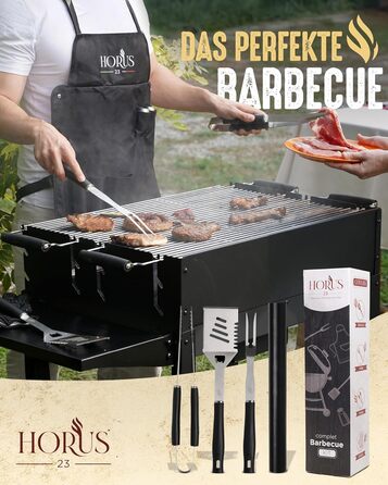 HORUS 23 Набір гриля з аксесуарами з нержавіючої сталі: щитківка, рукавиці для захисту від тепла, килимок для гриля - подарунок для чоловіків