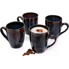 Sänger | Tokio Coffee Mug Set, 4-Piece, Stoneware Coffee Cups for 4 People, Dishwasher Safe, Handmade Mug Set, Blue-Black with Brown Accents, 300 ml | PREMIUM COLLECTION