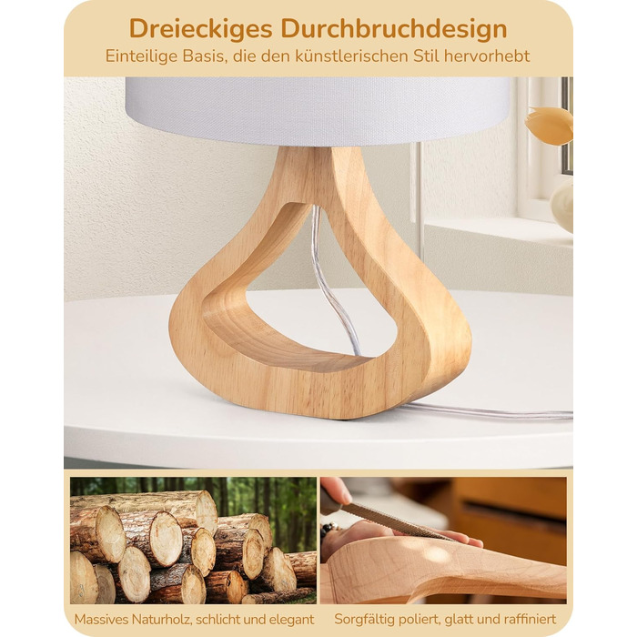 Дерев'яна торшер EDISHINE з абажуром з льону, E27, для вітальні та спальні, в стилі кантрі [Енергоклас F]