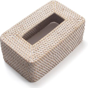 Склянка для серветок з ротангу, плетена коробка для серветок прямокутної форми, декоративна склянка для серветок для кухні, вітальні, ванної кімнати (біла)