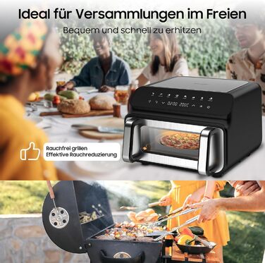 Iceagle Hot Air Fryer 10L Airfryer XXL - 2000W Hot Air Fryer with Viewing Window | Air Fryer without Oil with Digital Display, Double Heating, 8 Programs, Black