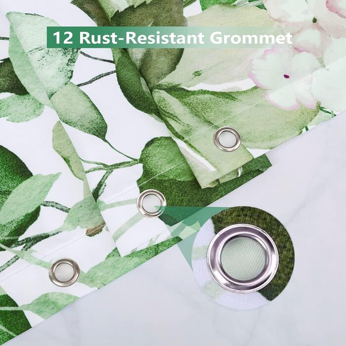 Шторка для душу REZAYMRS, 180x200 см, водонепроникна, з 12 гачками, поліестер, зелена