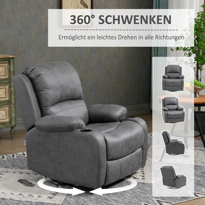 HOMCOM Electric Recliner Chair with Rocking and Reclining Function, TV Recliner with Reclining Function, Cup Holder, Grey