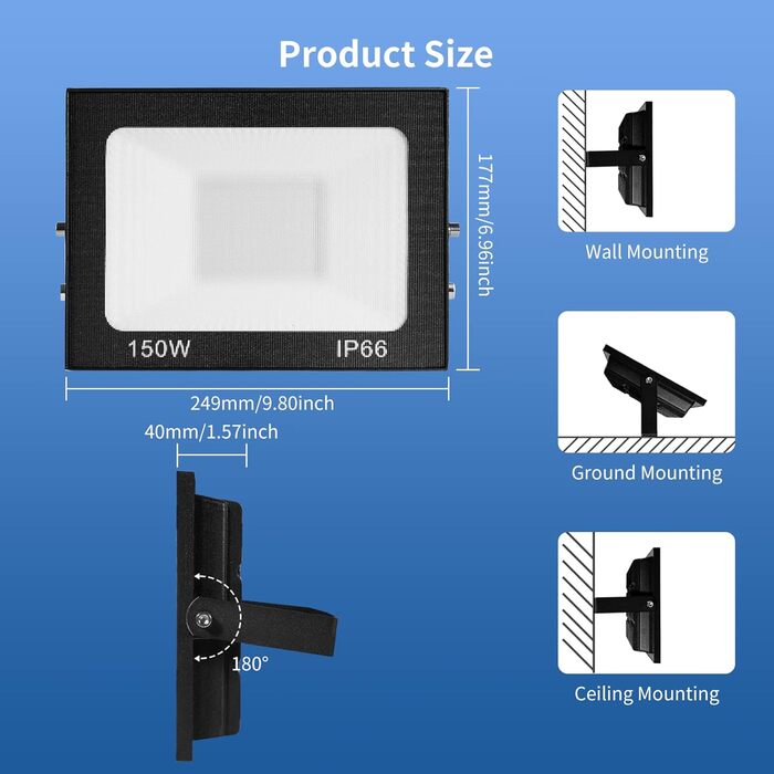 Viugreum 100W LED Flood Light Outdoor 8000LM Floodlight Outdoor IP65 Outdoor Spotlight 5000K Floodlight Cold White Spotlight Floodlight with 50cm Cable for Backyard Driveway Garage Hallway (2 Pack, 150W 2 Packs)