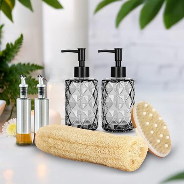 Дозатор мила чорний, скляний з нержавіючою сталею, 330 мл, для ванної кімнати та кухні, з підставкою