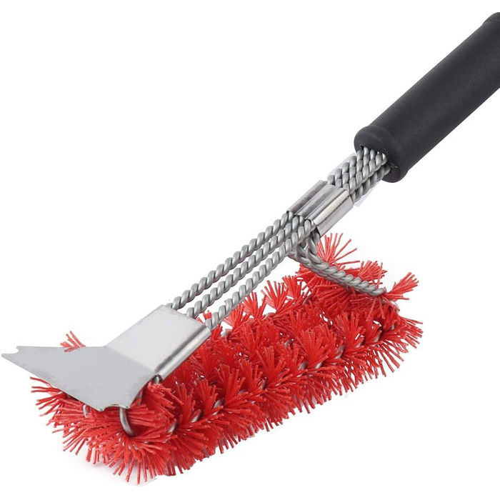 XSUPER Nylon Grill Brush, 3-in-1 Grill Brush and Scraper, Best Nylon Bristle Brushes, 45.7cm Grill Cleaning Brush for a Cool Grill, Scraper for Grill Grates, Universal Grill Accessories