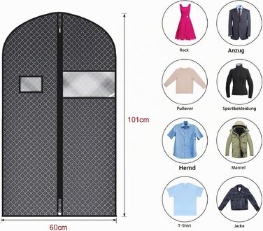 Чохол для одягу та костюмів Univivi, 60x102 см, чорний, комплект 5 шт.