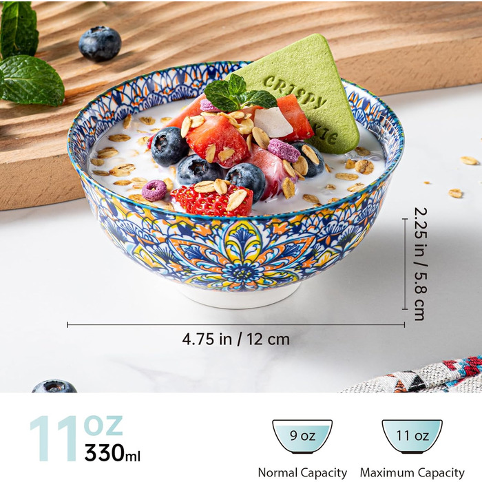 Набір керамічних мисок HENXFEN для мюслі, супу, салату та пасти (6 шт.) - богемний стиль