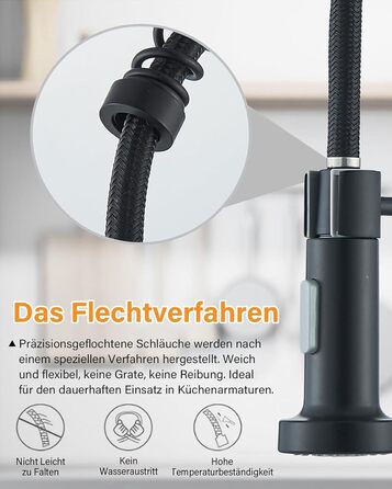 Кухонний змішувач Hbronzeshower з висувною лійкою, 360° обертання, нержавіюча сталь, матове нікель, для кухні