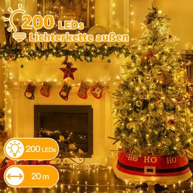 Ланцюжок прикрас Ollny 20м, 200 LED, з пультом та таймером, 8 режимів, IP44, теплий білий