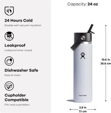 Hydro Flask - Water Bottle (32 oz) - Vacuum Insulated Stainless Steel Water Bottle with Flex Straw Lid - Wide Mouth - (Oat, 710 ml)