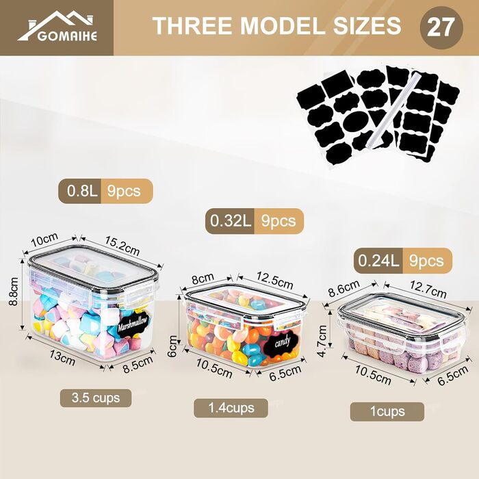 Набір контейнерів для зберігання GoMaihe 16 шт. - герметичні бокси для кухні, продуктів, круп, мюслі, рису, мелу та корму для тварин