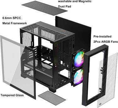 Корпус PCCOOLER C3T500 ARGB Tower ATX з 6 вентиляторами ARGB, сумісний з RTX 40 Series, подвійні скляні панелі, безрамна конструкція (Чорний)
