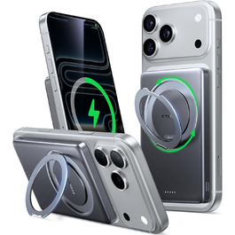 Power Bank TORRAS MiniMag Ultra Slim з MagSafe, 360° підставка, 18W, 5000mAh, магнітне кріплення, сірий титан. Сумісний з iPhone 17 Pro Max/Air/16/15/14/13/12