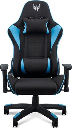 Ігрове крісло Acer Predator Rift Lite, знімні поперекова та шийна подушки, регульовані 2D-підлокітники, дві подушки, спинка з нахилом до 155°, для користувачів до 120 кг, чорний/синій
