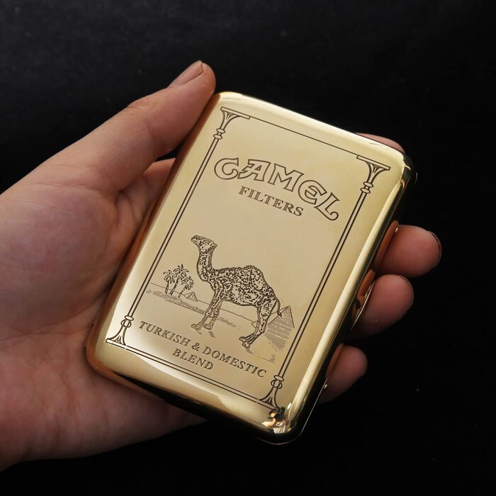 RWXCOW cigarette case for 16 cigarettes, 9.5x7 cm, gold