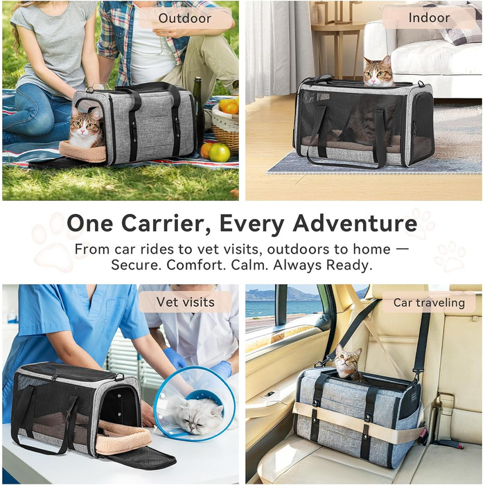 Транспортна переноска для кота/собаки Petsfit - складана переноска для авто, сіра, M (45,5 x 28 x 28 см)