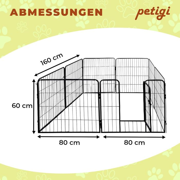 Вольєр для цуценят Petigi, розкладний, сталевий, з порошковим покриттям, розмір 80x60 см, сітка 47 мм