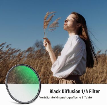Погібнюючий фільтр NEEWER Black Diffusion 1/4 (67мм) для кінематографічного ефекту туману, ультратонкий м'який фільтр з оптичного скла з нанопокриттям для портретної фотографії